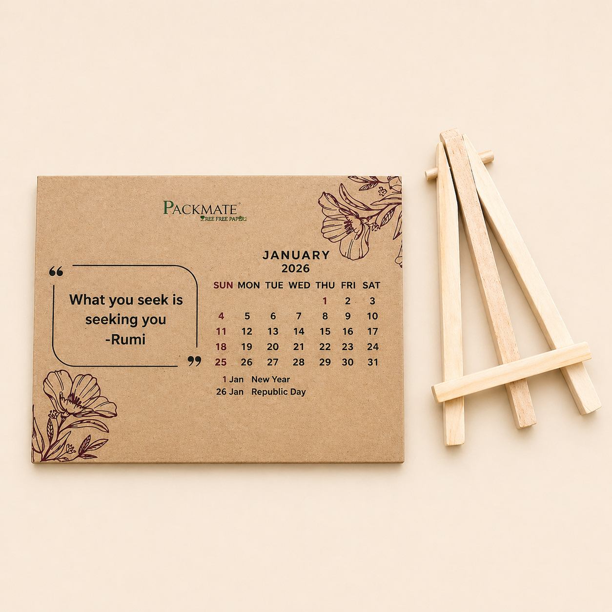 Packmate Calendar | 2026 | Made of 100% Recycled Paper
