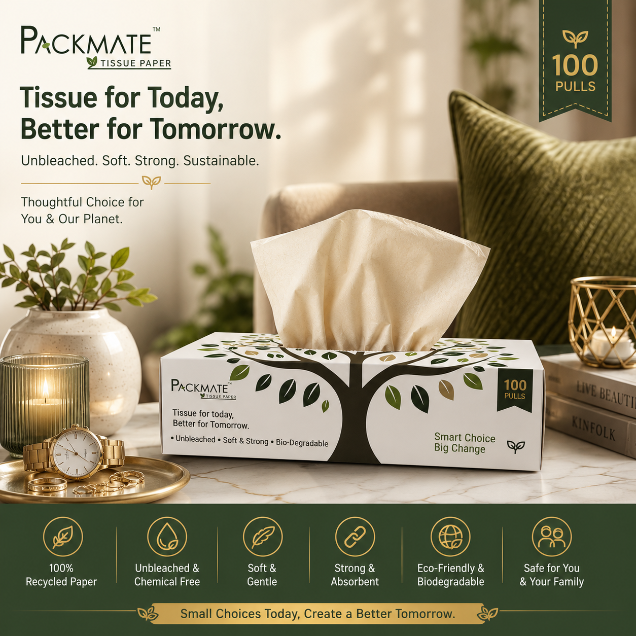 Packmate Unbleached Tissue Paper Box – 100 Pulls