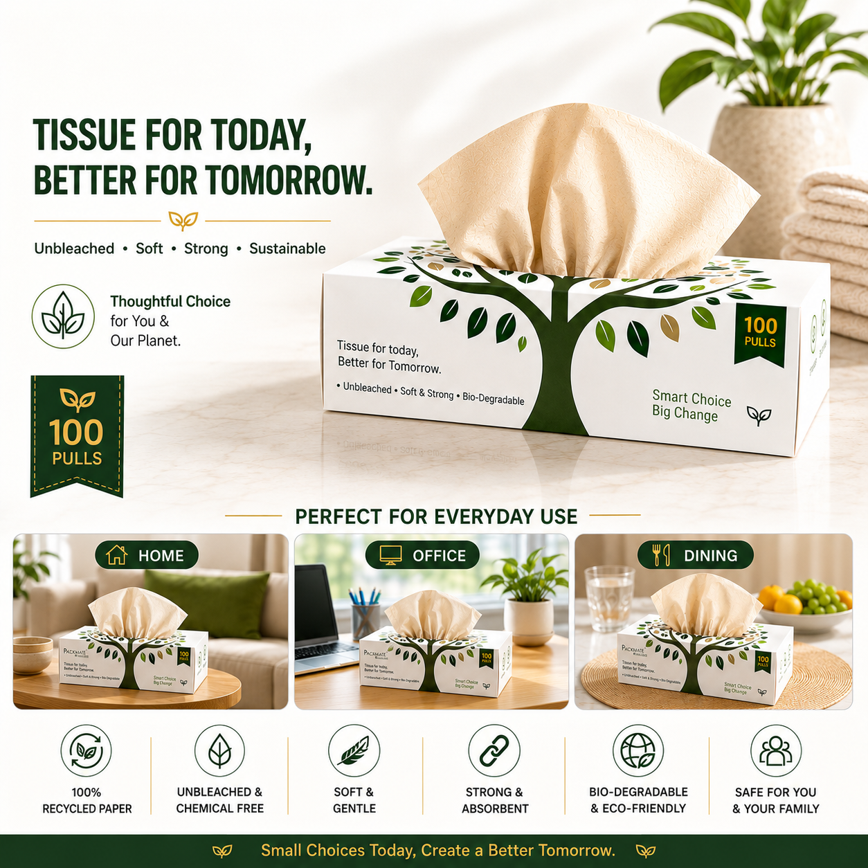 Packmate Unbleached Tissue Paper Box – 100 Pulls