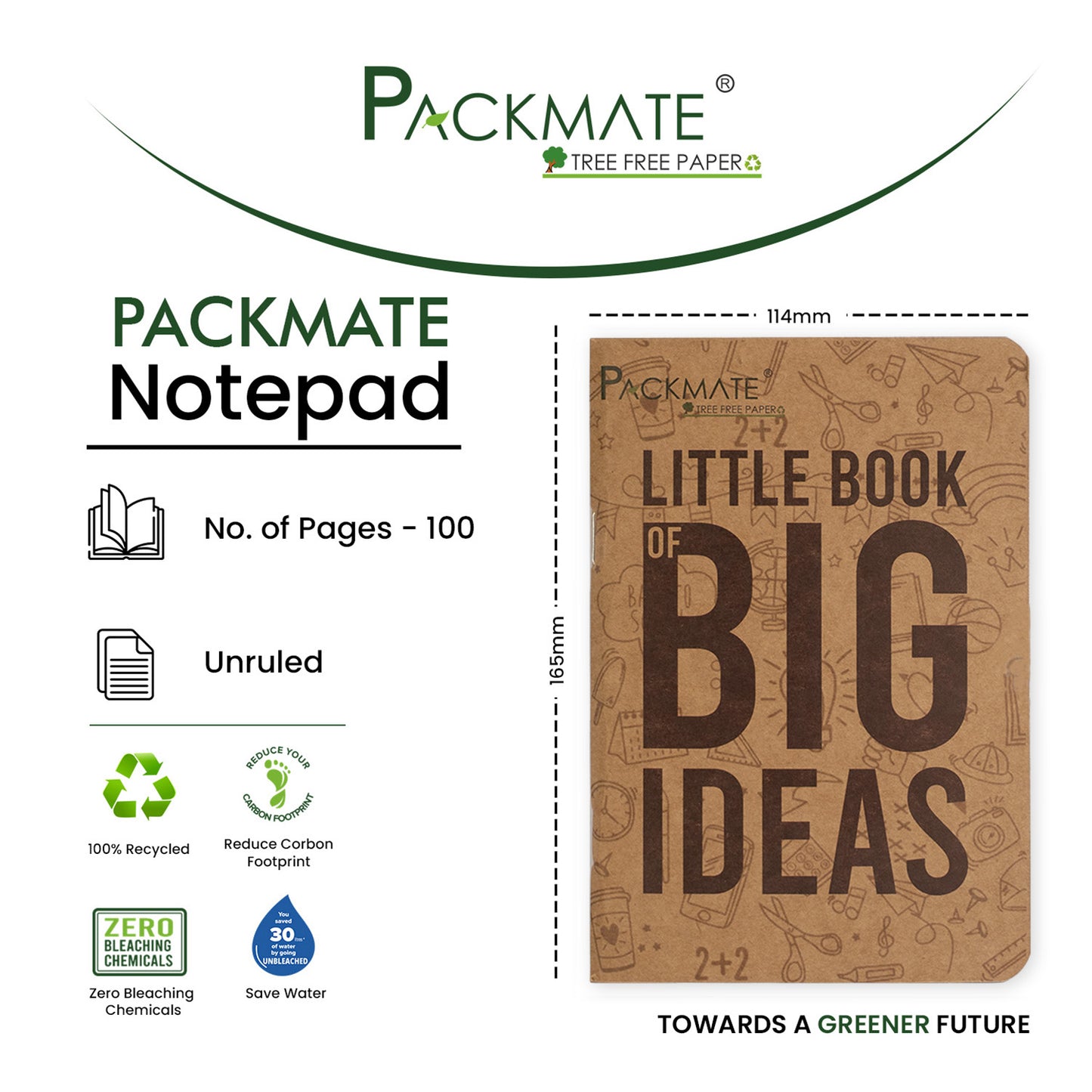 Packmate Unruled Notepad (Pack of 5) | Made From 100% Recycled Paper