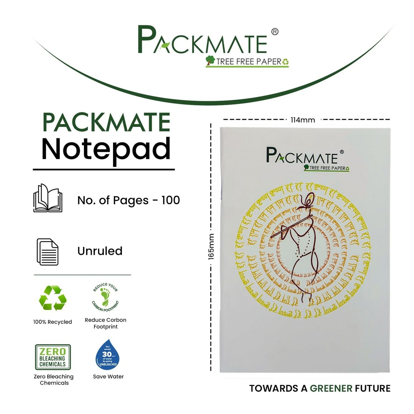 Packmate Unruled Notepad (Shree Krishn Design) - Unruled Made of 100% Recycled Paper