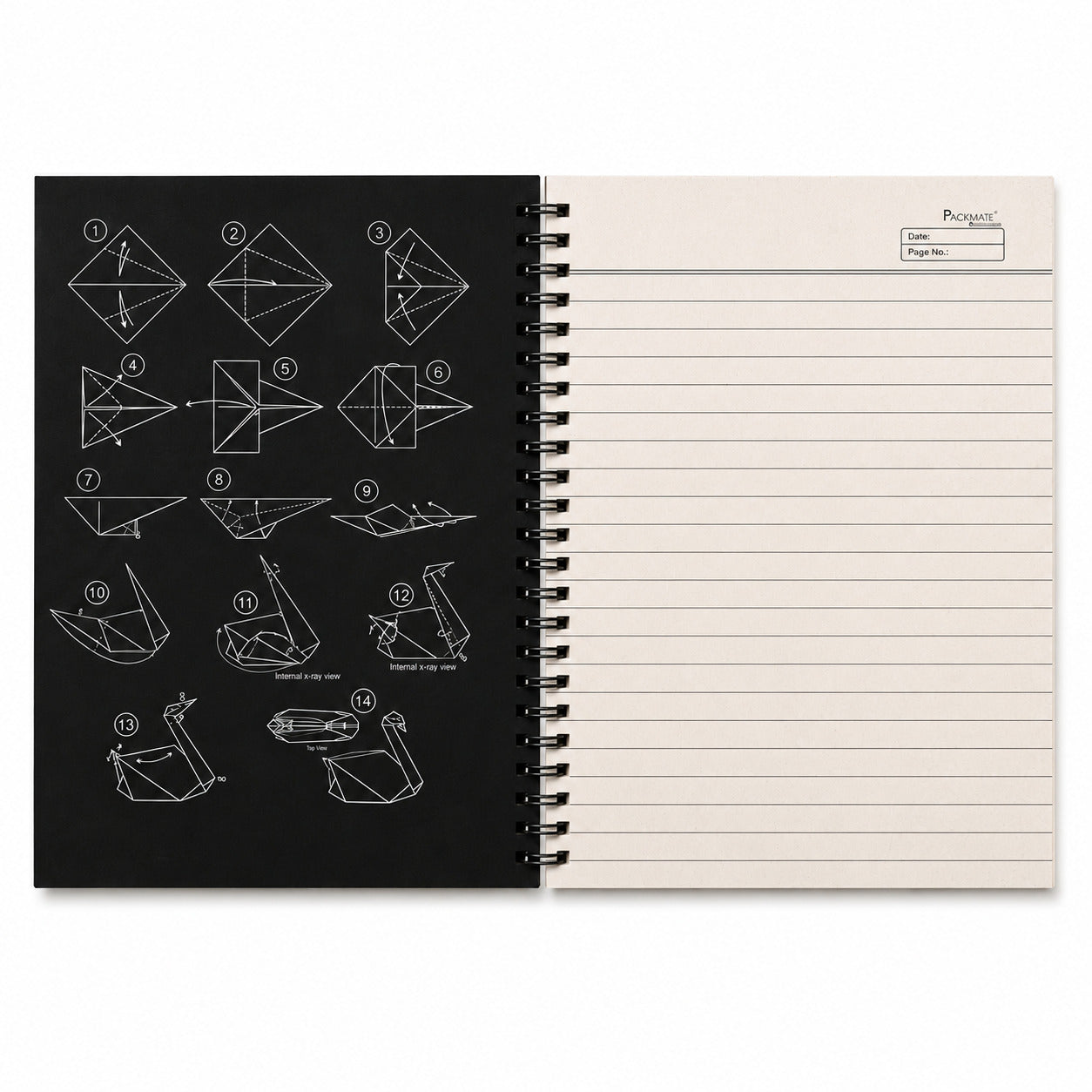 Packmate Black Spiral Notebook (Swan Design) - Ruled Made of 100% Recycled Paper