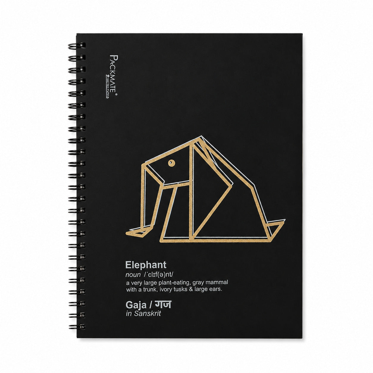 Packmate Black Spiral Notebook (Elephant Design) - Ruled Made of 100% Recycled Paper