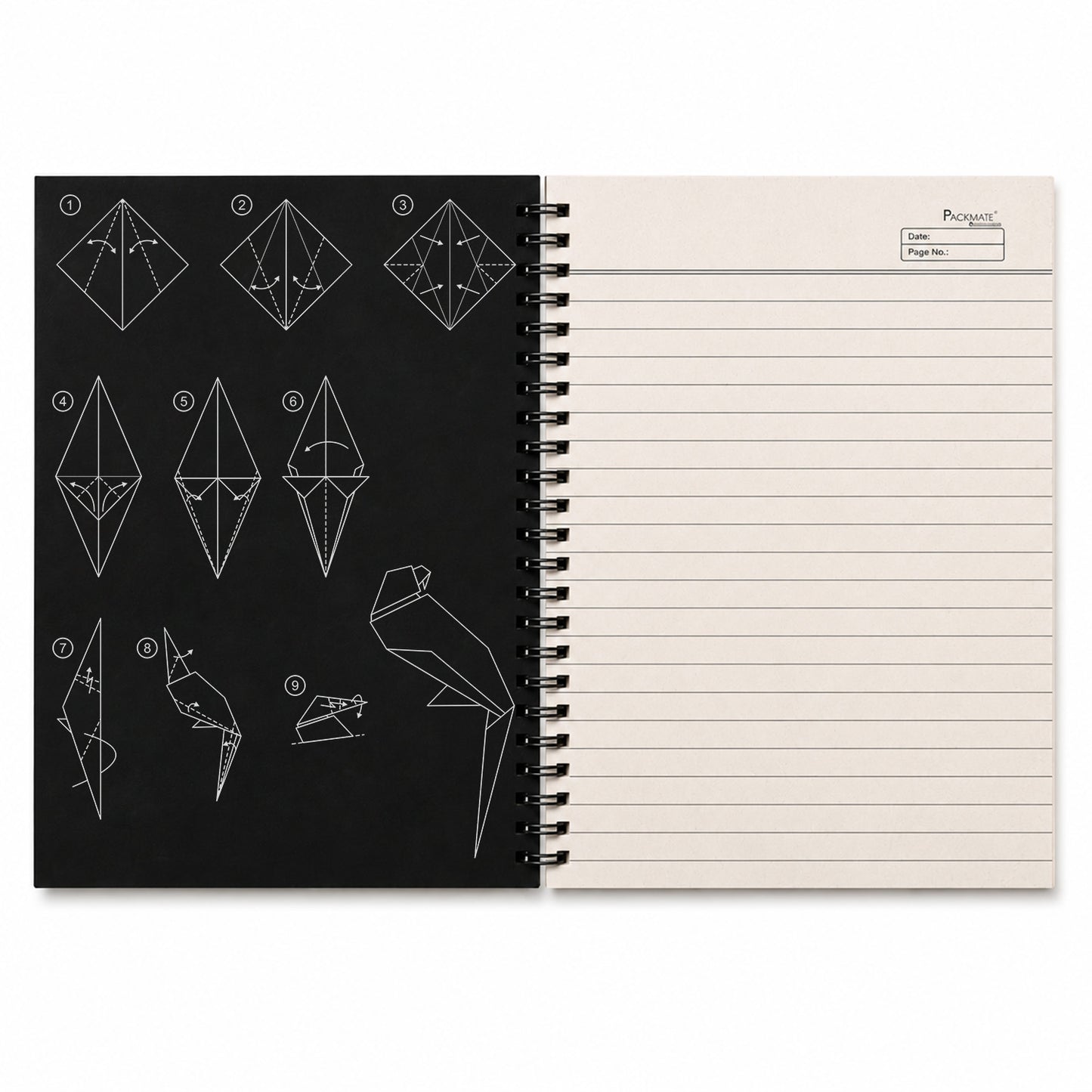Packmate Black Spiral Notebook (Parrot Design) - Ruled Made of 100% Recycled Paper