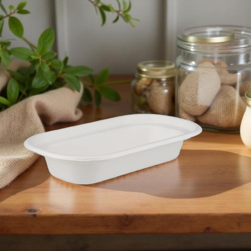 Packmate Biodegradable (450 ml ) Oval Container Base Only - Natural Disposable | Eco-Friendly & Compostable