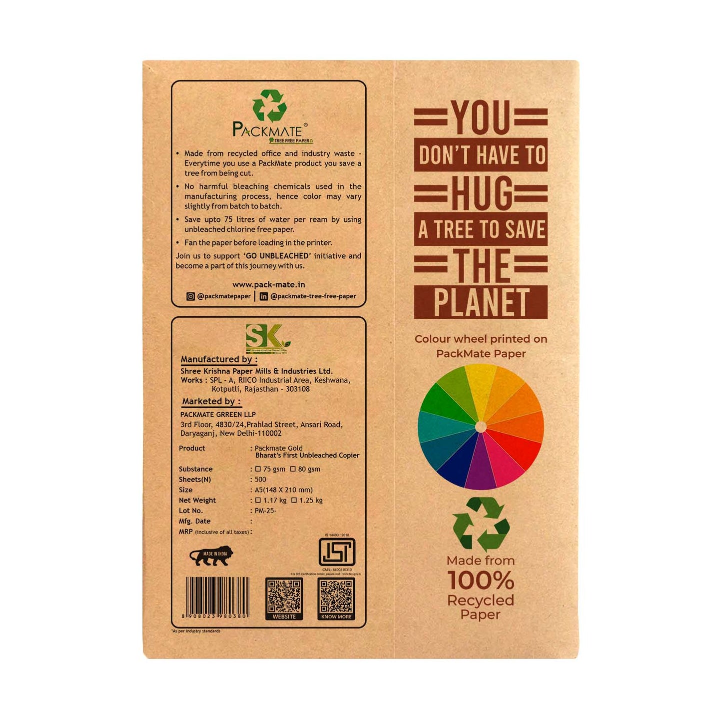 Packmate Gold Copier - A5, 1 Ream, 500 Sheet (Not Bright White)  Made of 100% Recycled Paper