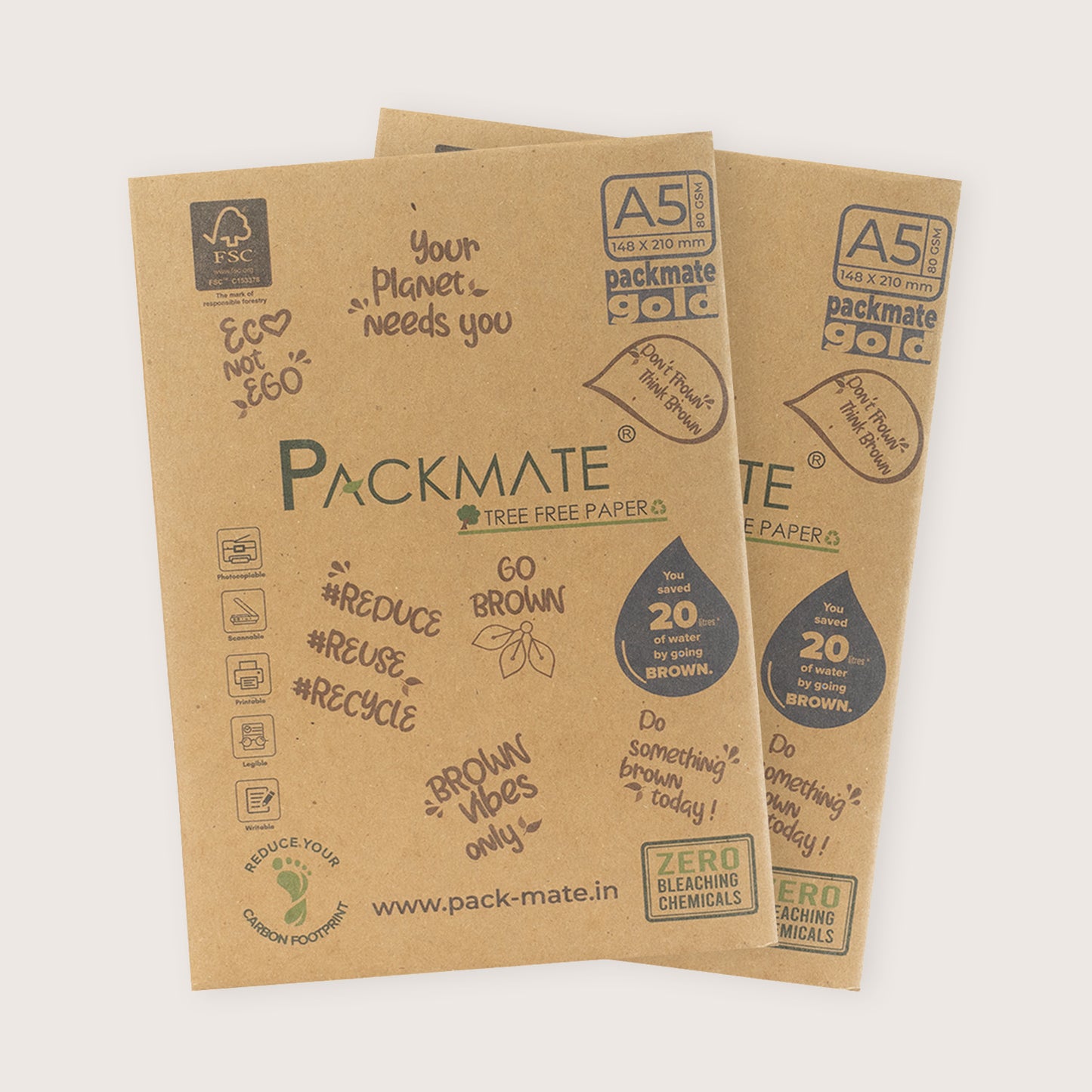 Packmate Gold Copier - A5, 1 Ream, 500 Sheet (Pack of 2)  Made From 100% Recycled Paper