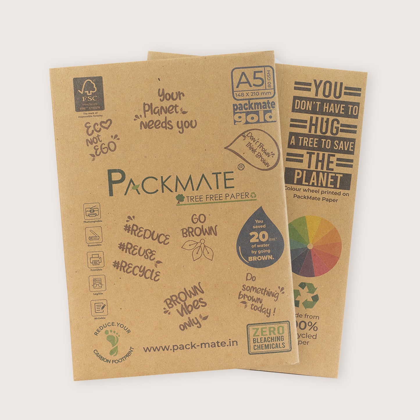 Packmate Gold Copier - A5, 1 Ream, 500 Sheet (Pack of 2)  Made From 100% Recycled Paper