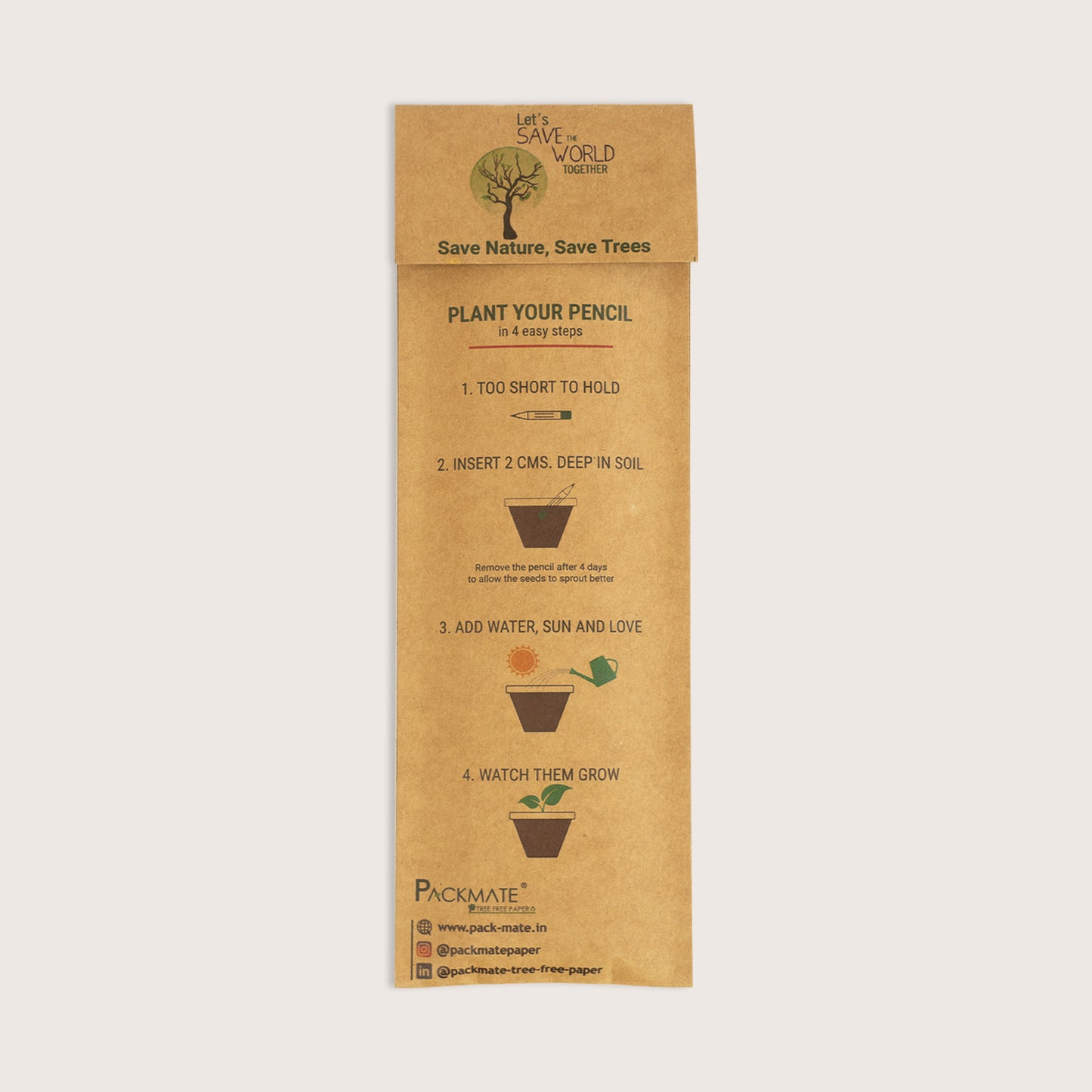 Packmate Plantable Seed Pencil |Set of 5 Pencil (Pack of 3)  Made From 100% Recycled Paper