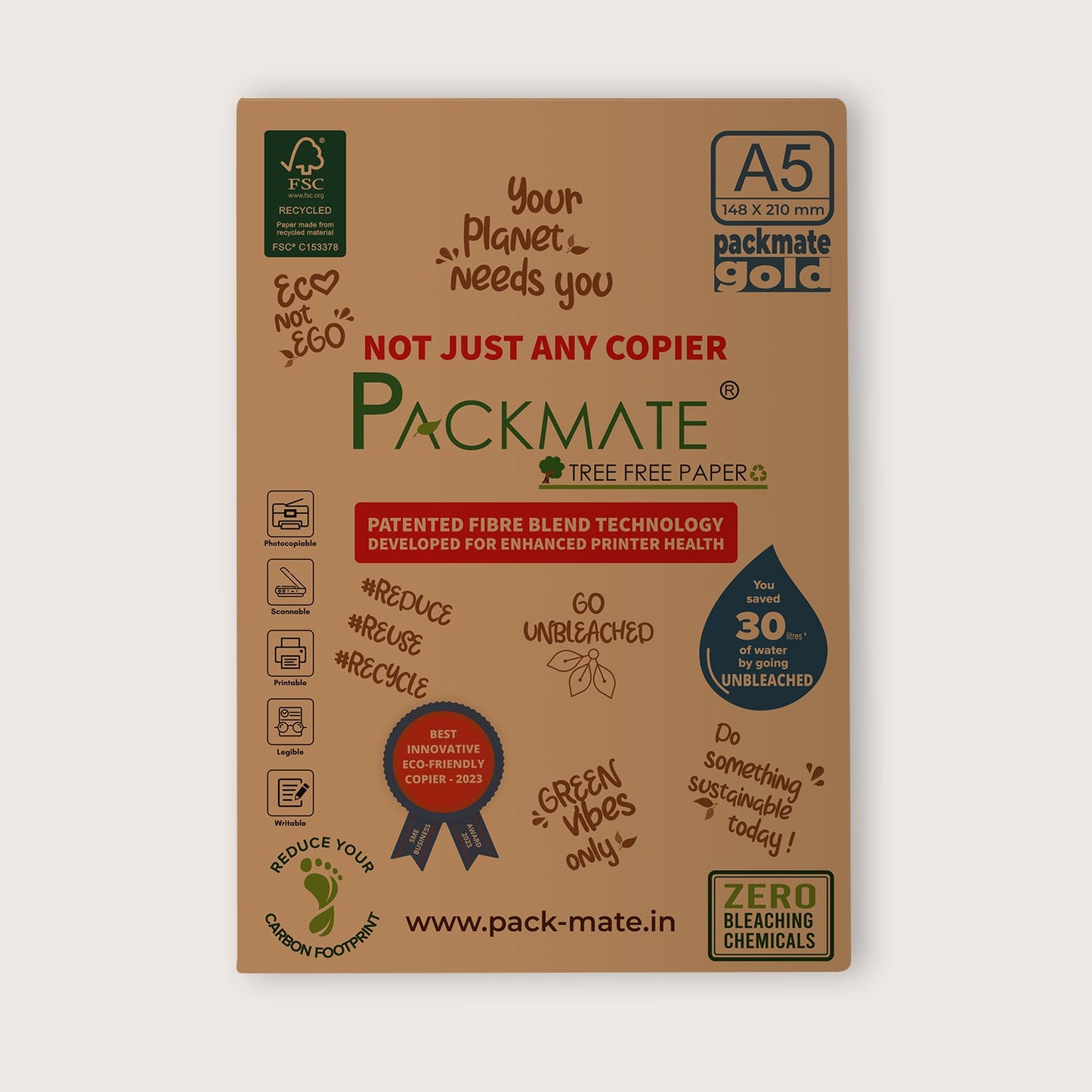 Packmate A5 Copier Combo (1 Silvercote + 1 Gold)  Made From 100% Recycled Paper