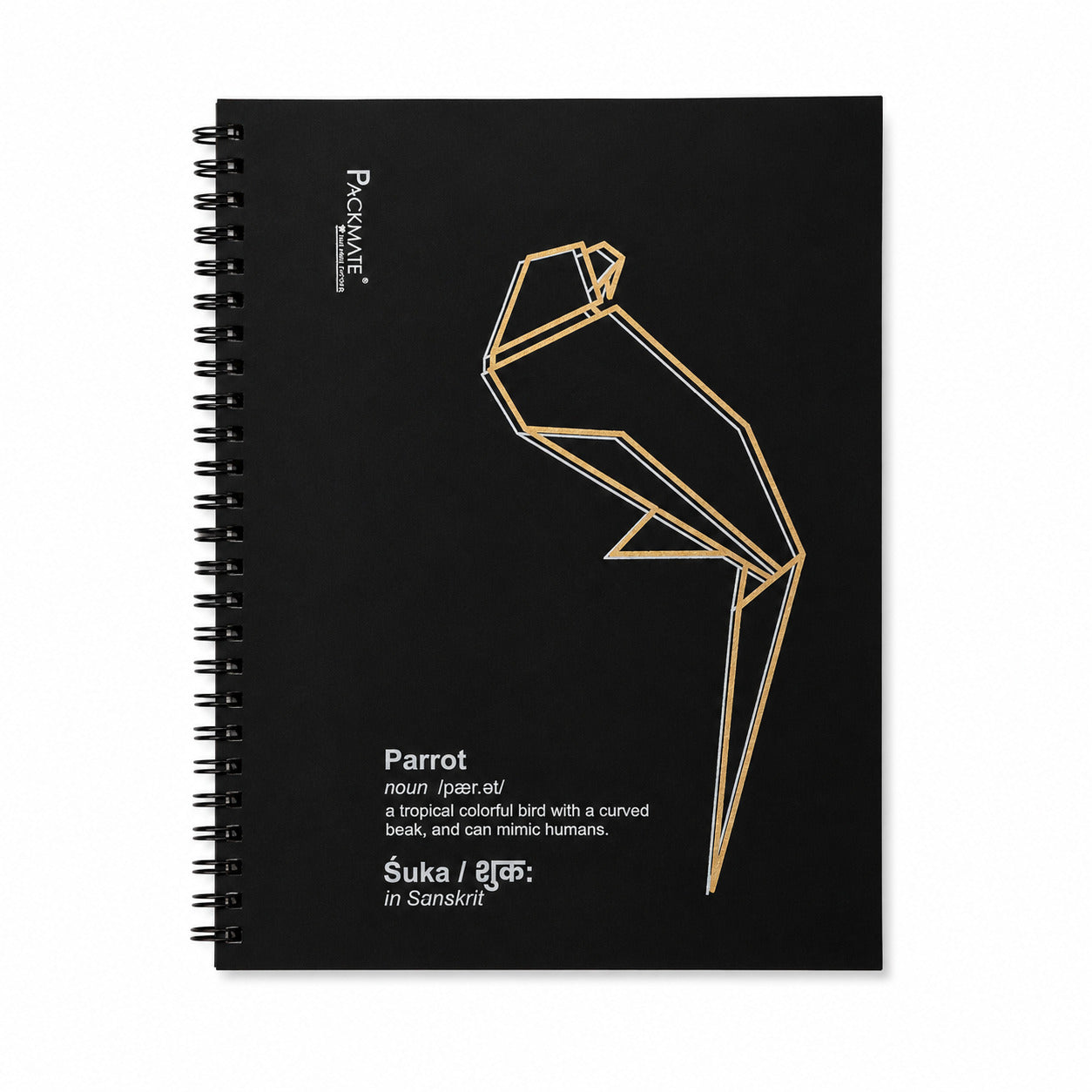 Packmate Black Spiral Notebook (Parrot Design) - Ruled Made of 100% Recycled Paper