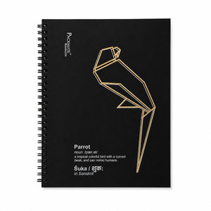 Packmate Black Spiral Notebook (Parrot Design) - Ruled Made of 100% Recycled Paper