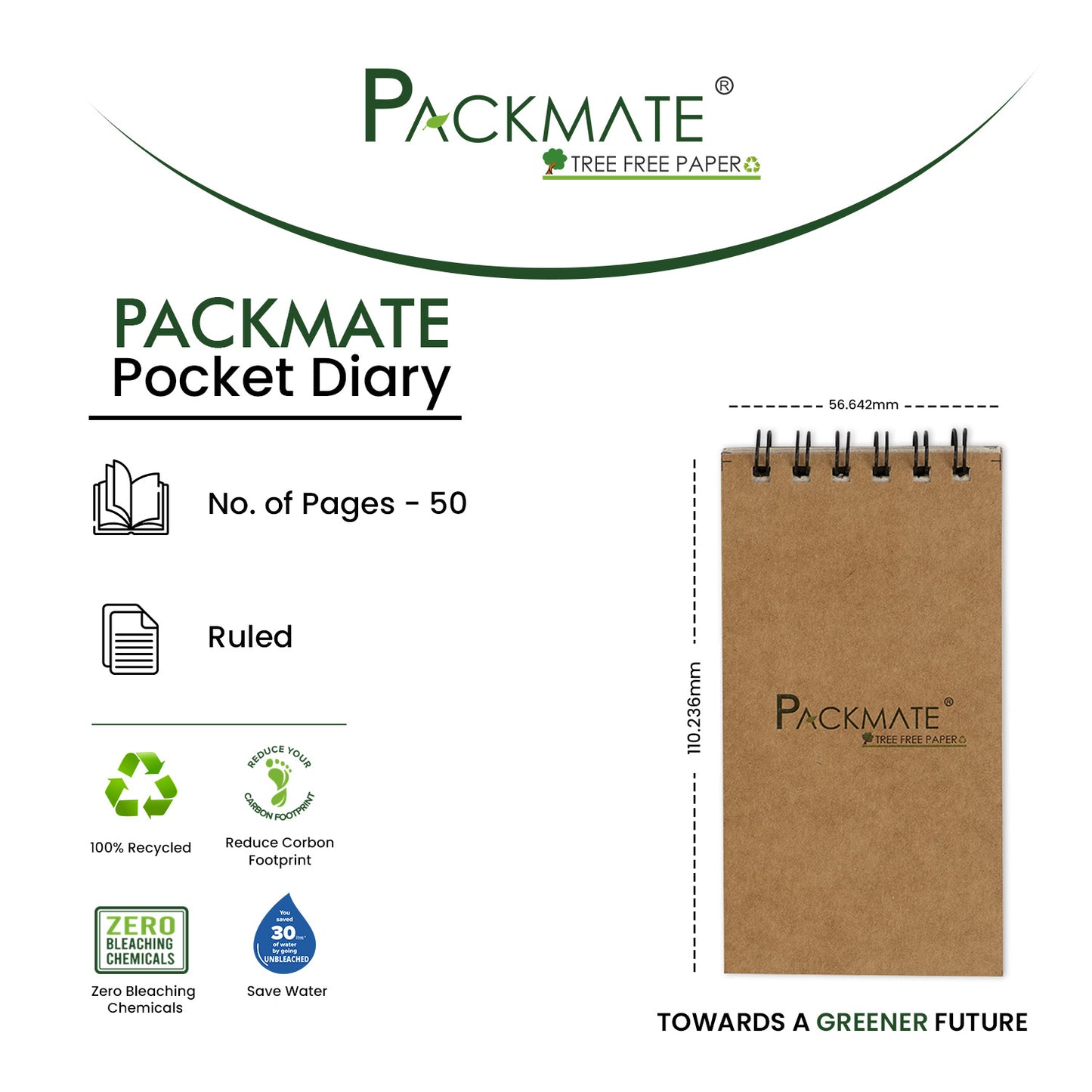 Packmate Ruled Pocket Diary | Pack of 25 | Made from 100% Recycled Paper