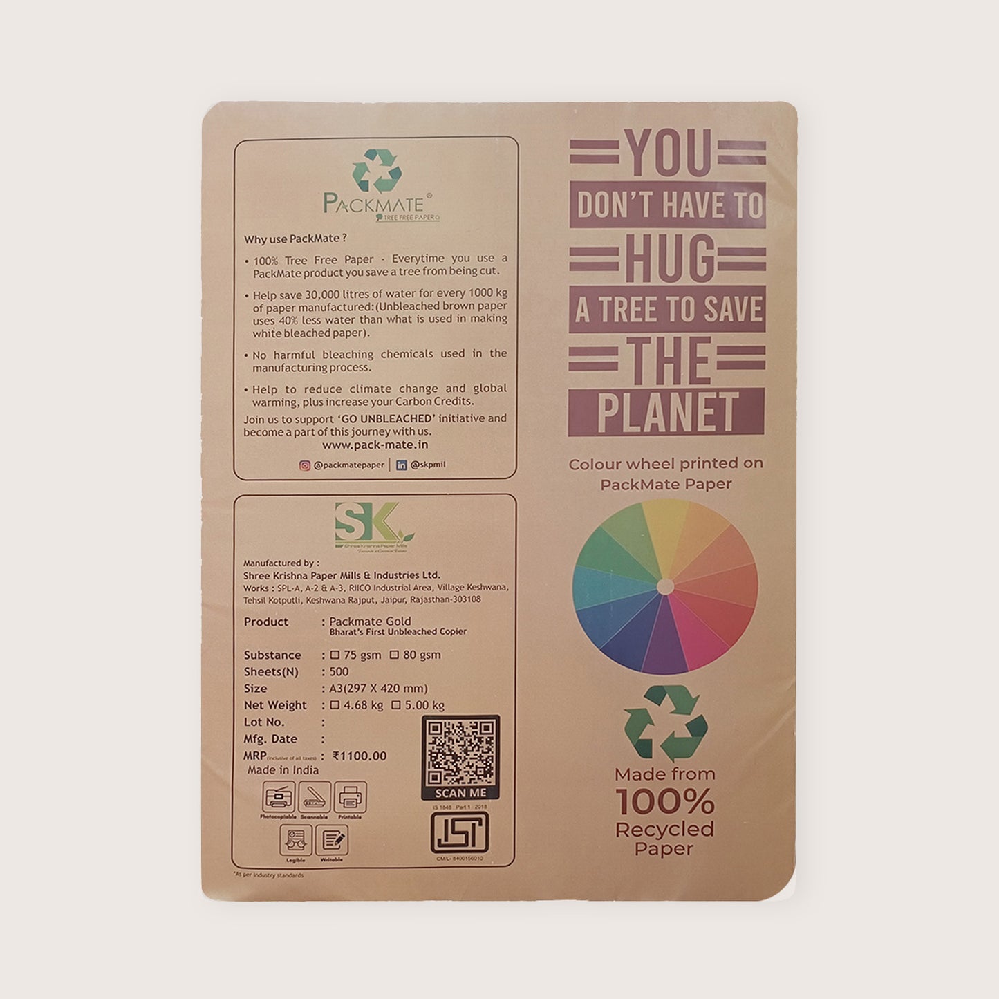Packmate Silvercote Copier - A3, 1 Ream, 500 Sheet |  Made From 100% Recycled Paper