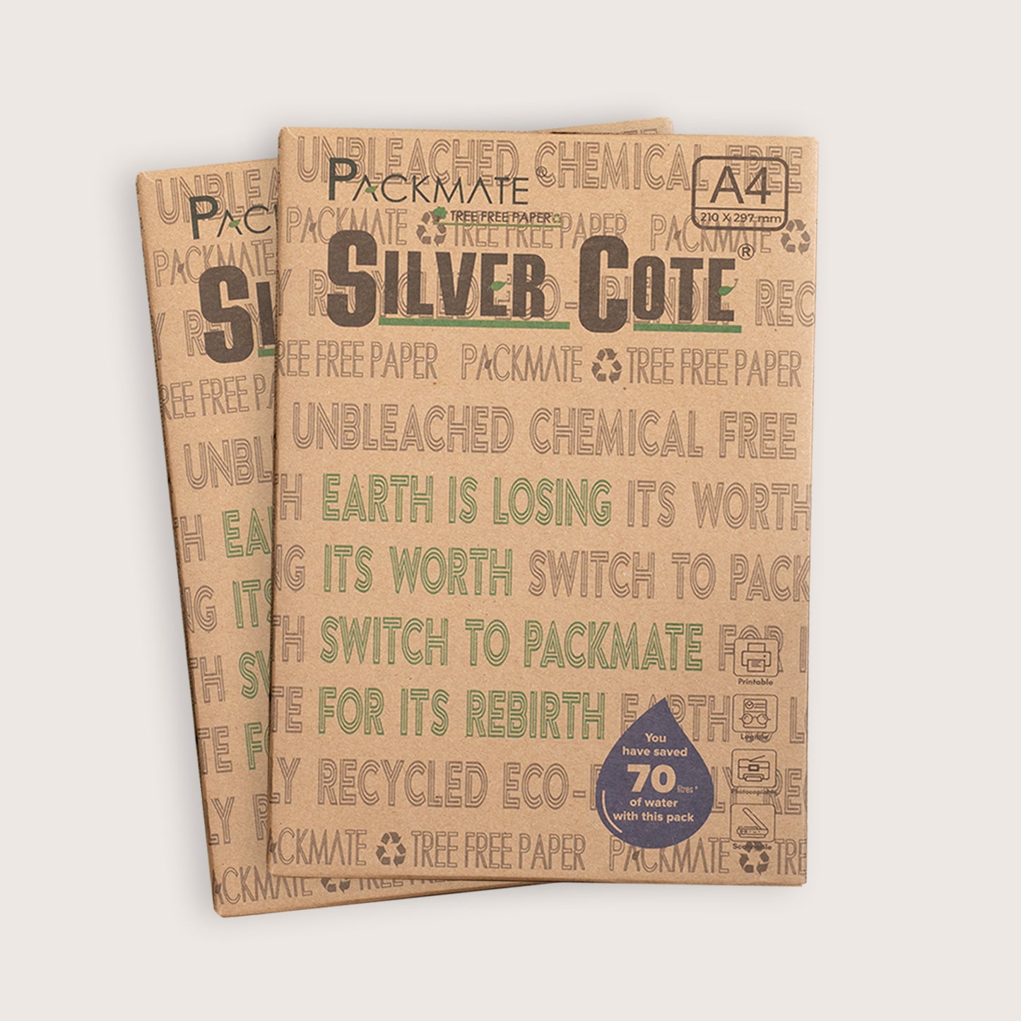 Packmate Silvercote A4 Printer Paper (500 Sheets) | High-quality paper made from 100% recycled materials | Ideal A4 paper ream for eco-friendly printing!