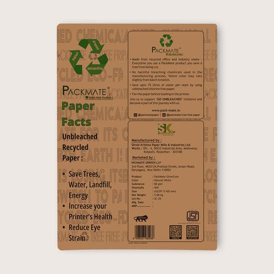 Packmate Silvercote Copier - A3, 1 Ream, 500 Sheet (Not Bright White) |  Made From 100% Recycled Paper