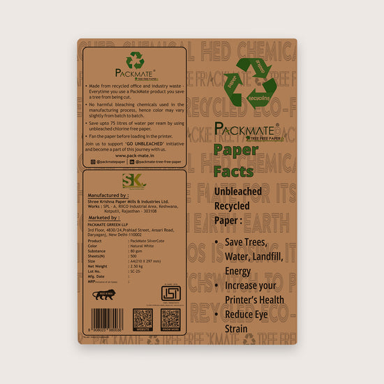 Packmate Silvercote A4 Printer Paper (500 Sheets) (Not Bright White) | High-quality paper made from 100% recycled materials | Ideal A4 paper ream for eco-friendly printing!