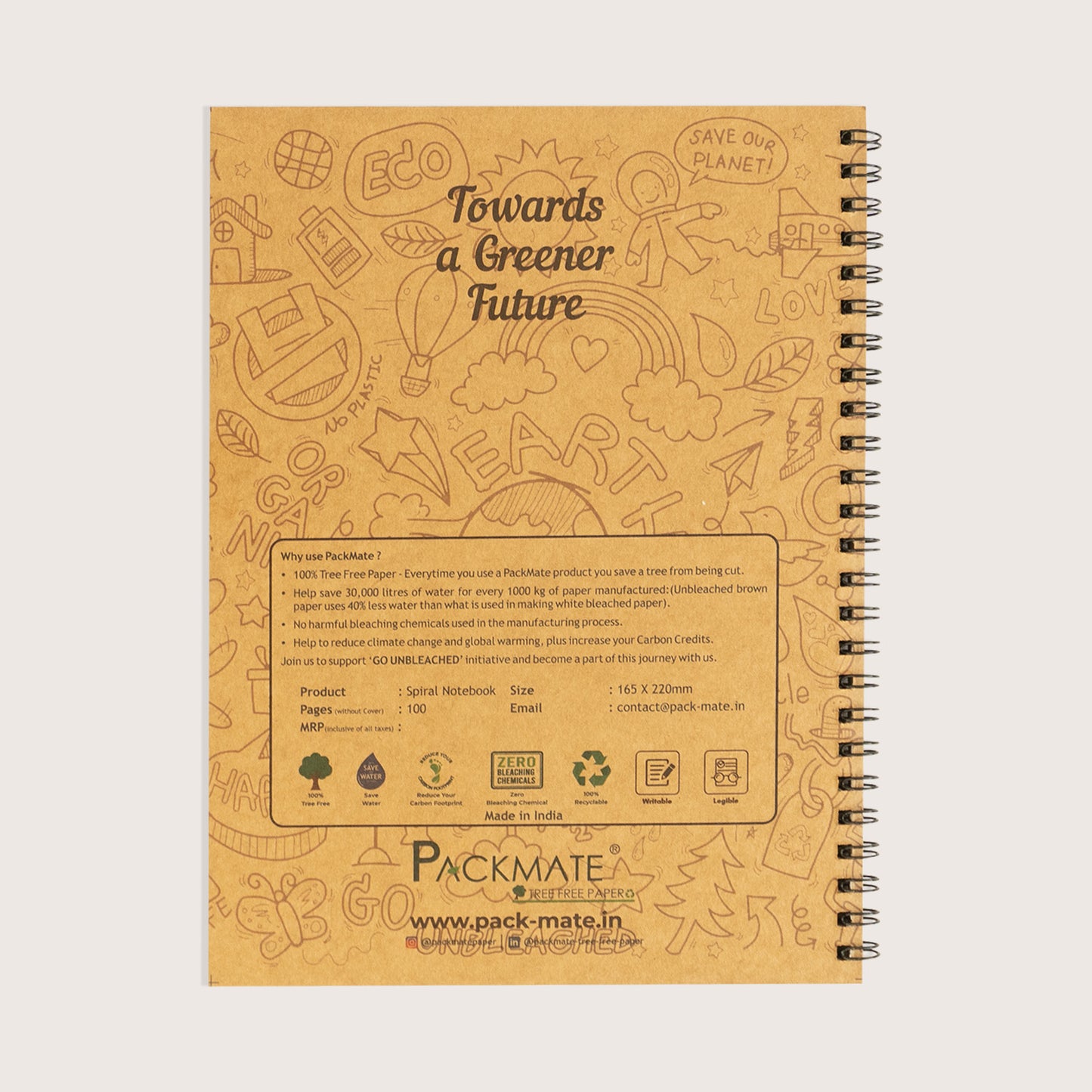 Packmate Spiral Notebook - (Pack of 5)  Made From 100% Recycled Paper