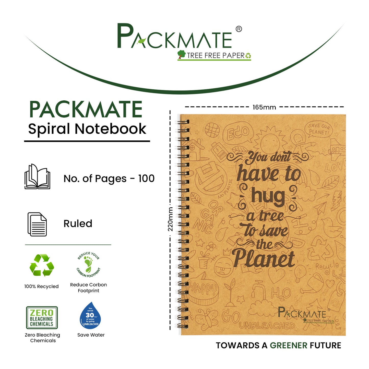 Packmate Spiral Notebook - (Pack of 5)  Made From 100% Recycled Paper