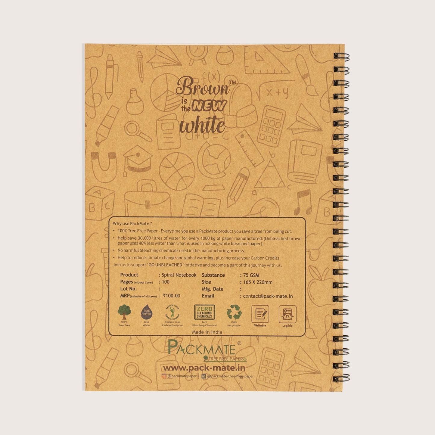Packmate Spiral Notebook - Ruled (Pack of 3)  Made From 100% Recycled Paper