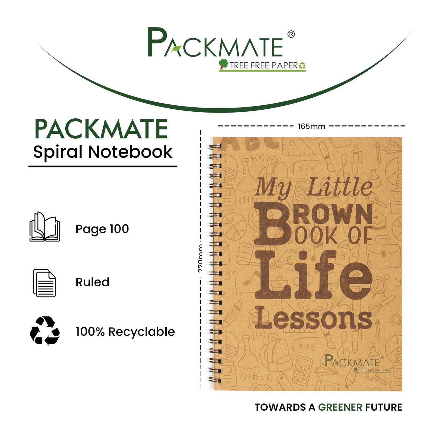 Packmate Spiral Notebook - (Pack of 5)  Made From 100% Recycled Paper