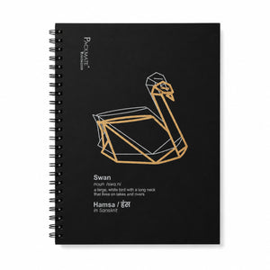Packmate Black Spiral Notebook (Swan Design) - Ruled Made of 100% Recycled Paper
