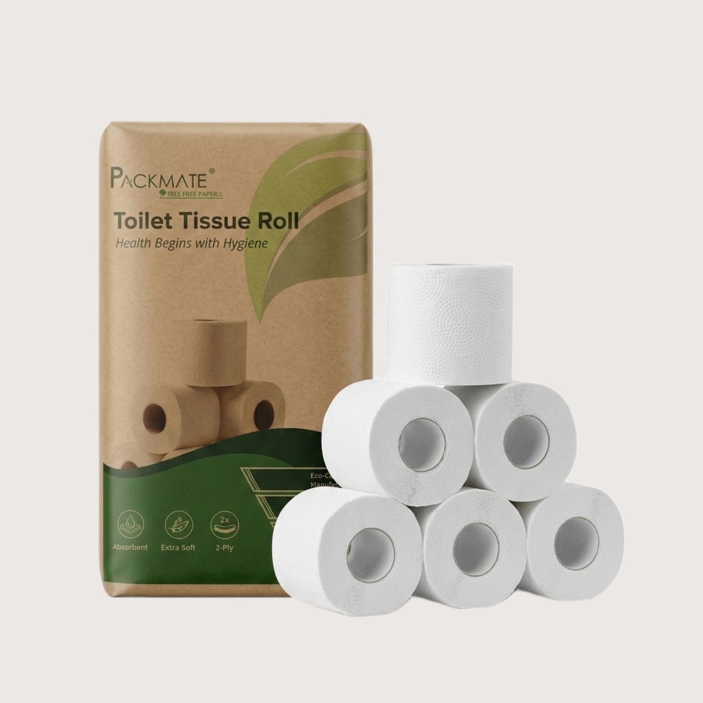 Packmate Toilet Tissue Roll – Pack of 6 | Soft, Strong & Absorbent | 2 Ply Bathroom Tissue | Skin Friendly | Hygienic & Septic Safe