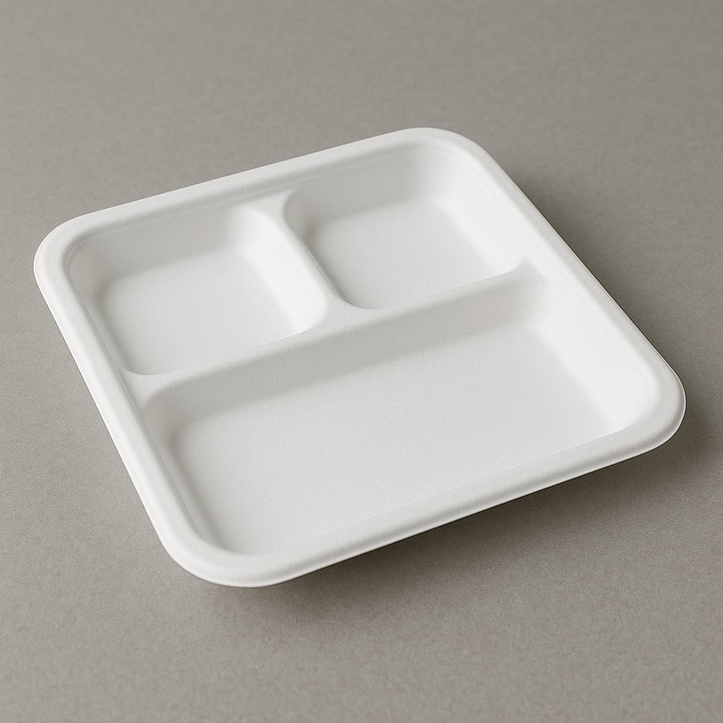 Packmate 9-Inch 3-Compartment Compostable Disposable Tableware Plates | Eco-Friendly | Pack of 25