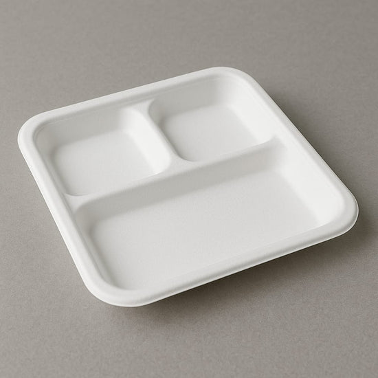 Packmate 9-Inch 3-Compartment Compostable Disposable Tableware Plates | Eco-Friendly | Pack of 25