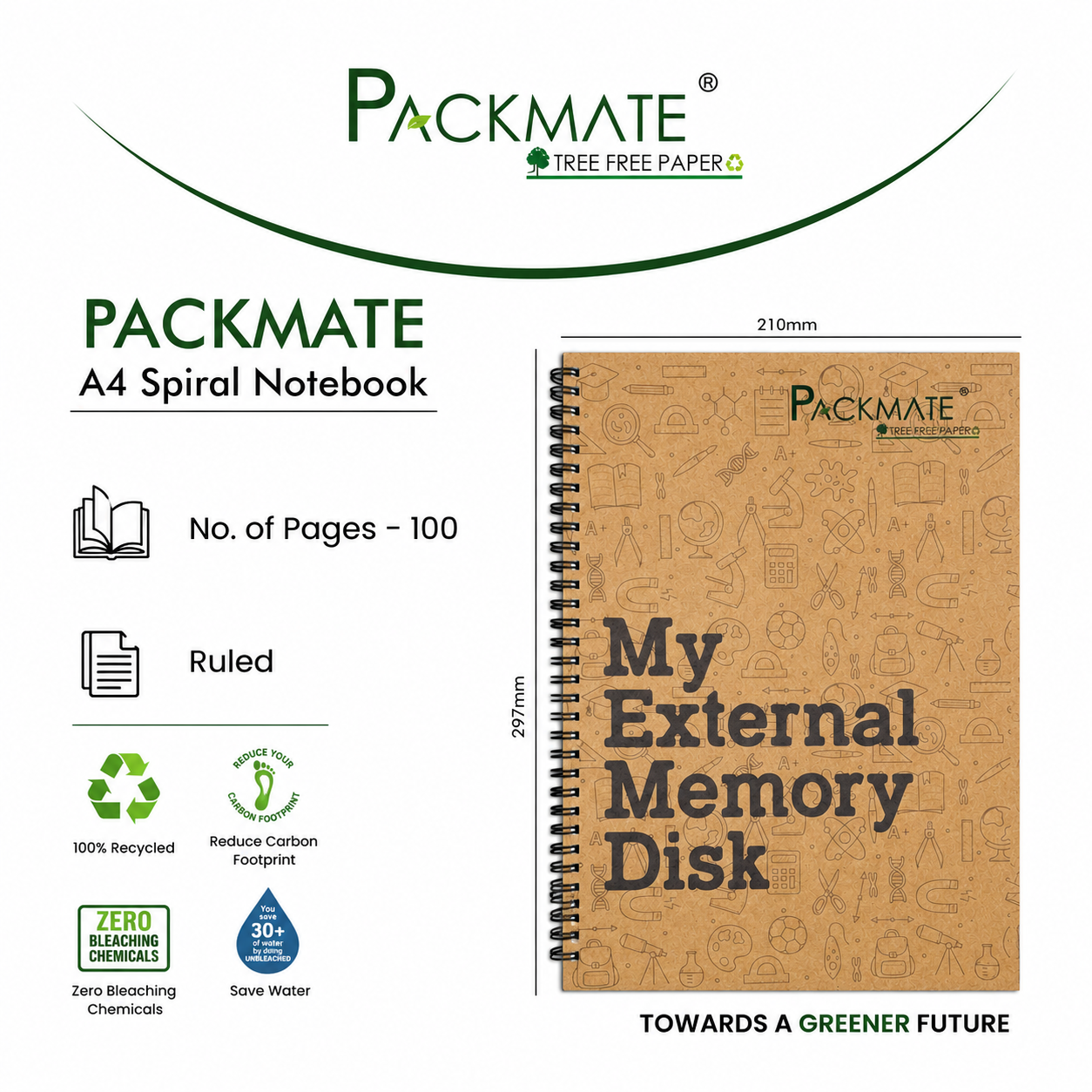 Packmate A4 Wiro Exercise Book (My External Design) -  Ruled - Made From 100% Recycled Paper