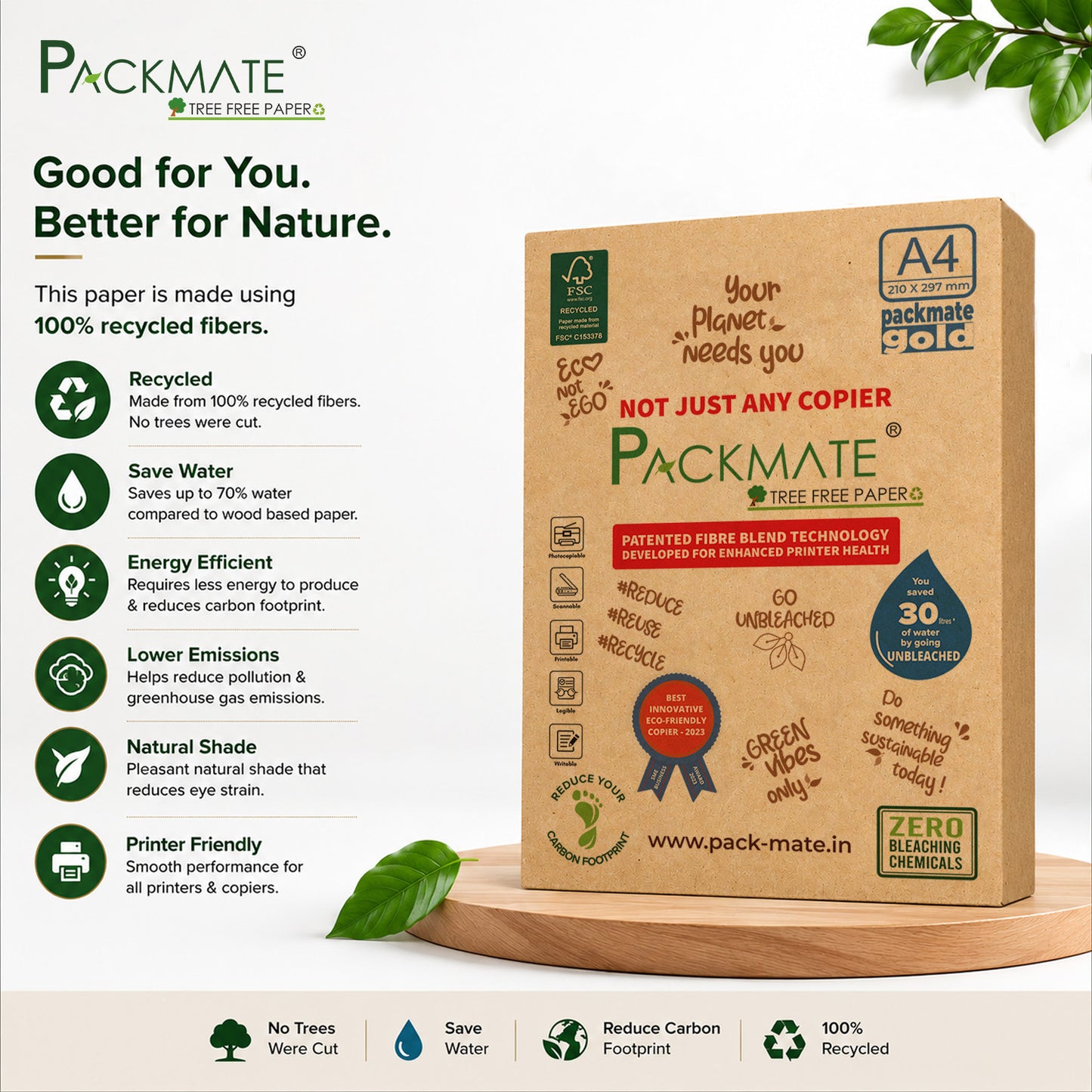 Packmate Gold A4 Paper Ream - 500 Sheets  (Not Bright White) | Eco-Friendly 100% Recycled Copier Paper | Smooth, Durable, and Affordable for Sustainable Printing