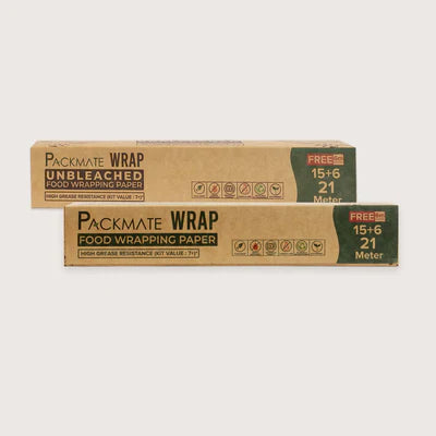 FREE GIFT | Packmate Wrap - Greaseproof Food Wraping Paper Combo (1 Brown + 1 White), 21 (15+6) Meter Roll