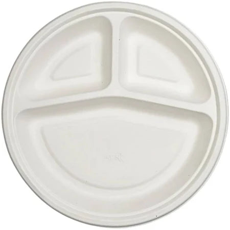 Packmate 10 Inch 3 Compartment Bagasse (3CP) Round Plate (Pack of 25)