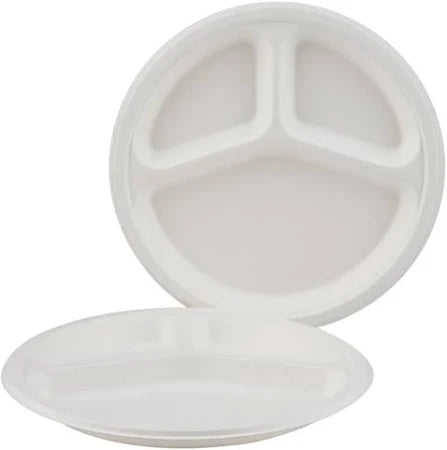 Packmate 10 Inch 3 Compartment Bagasse (3CP) Round Plate (Pack of 25)