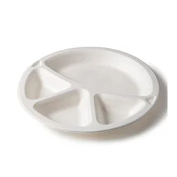 Packmate 11 Inch 4 Compartment Bagasse (3CP) Round Plate (Pack of 25)