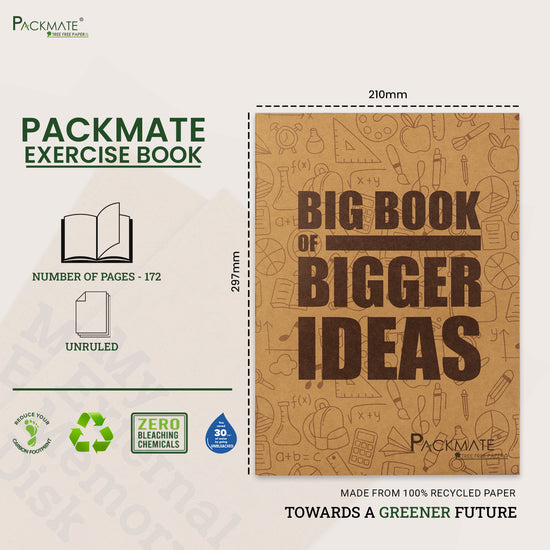 Packmate A4 Exercise Book - Unruled (Pack of 3) Made From 100% Recycled Paper
